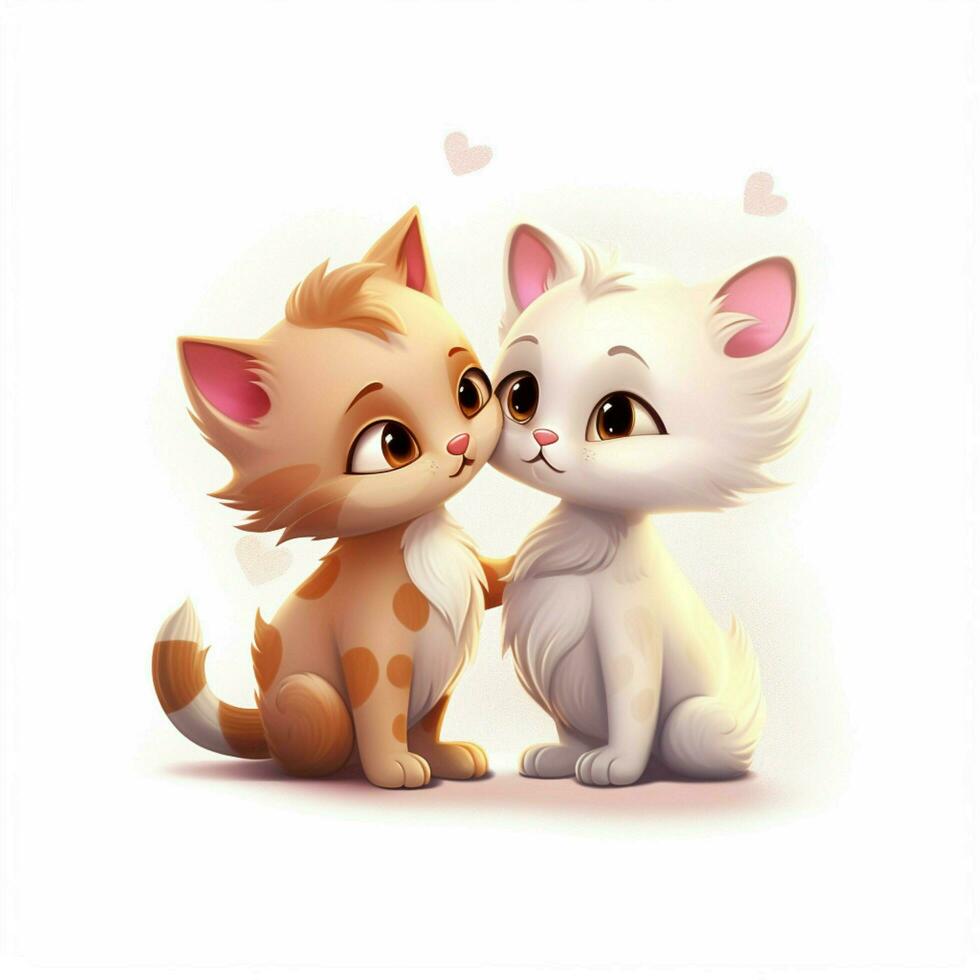 Kissing Cat 2d cartoon illustraton on white background hig photo