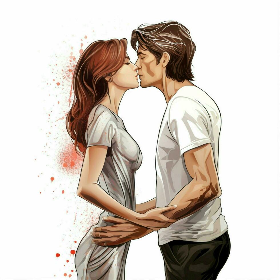 Kiss Woman Man 2d cartoon illustraton on white background photo