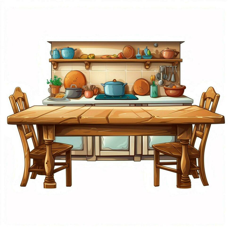 Kitchen Table 2d cartoon illustraton on white background h photo