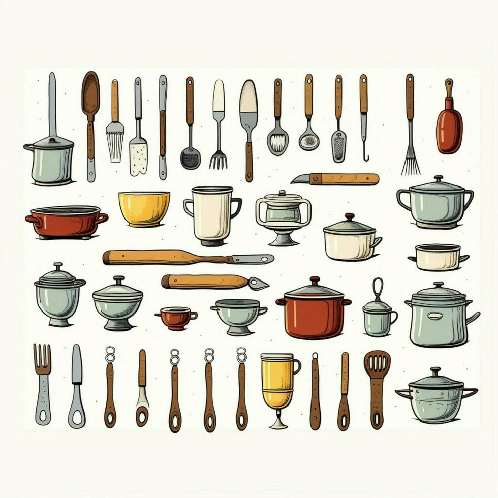 Kitchen Utensils 2d cartoon illustraton on white backgroun photo