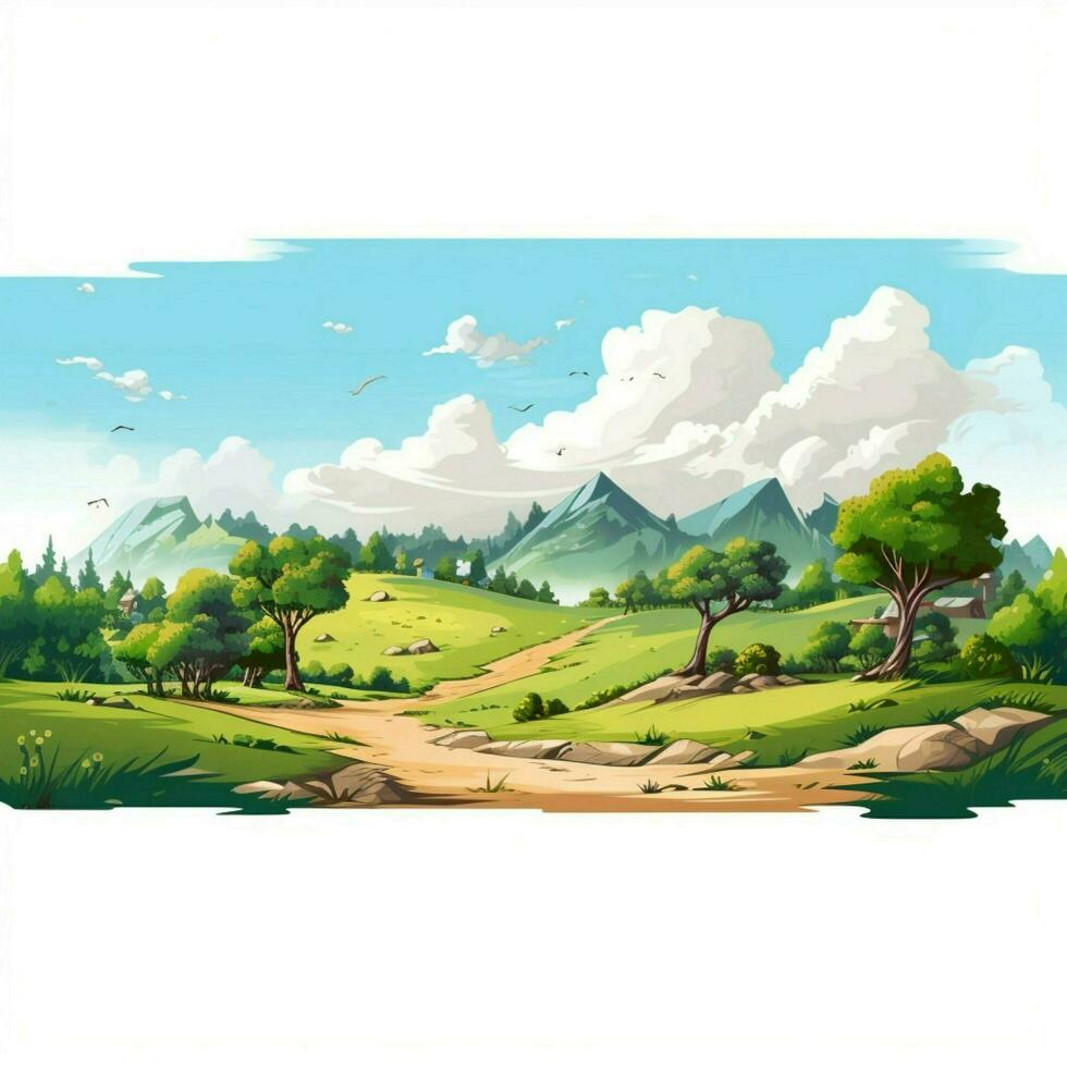 Landscape 2d cartoon vector illustration on white backgrou photo