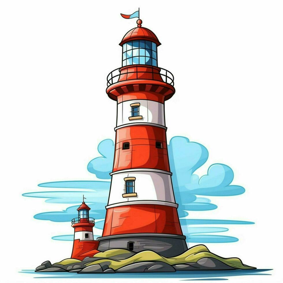 Lighthouse 2d cartoon vector illustration on white background photo