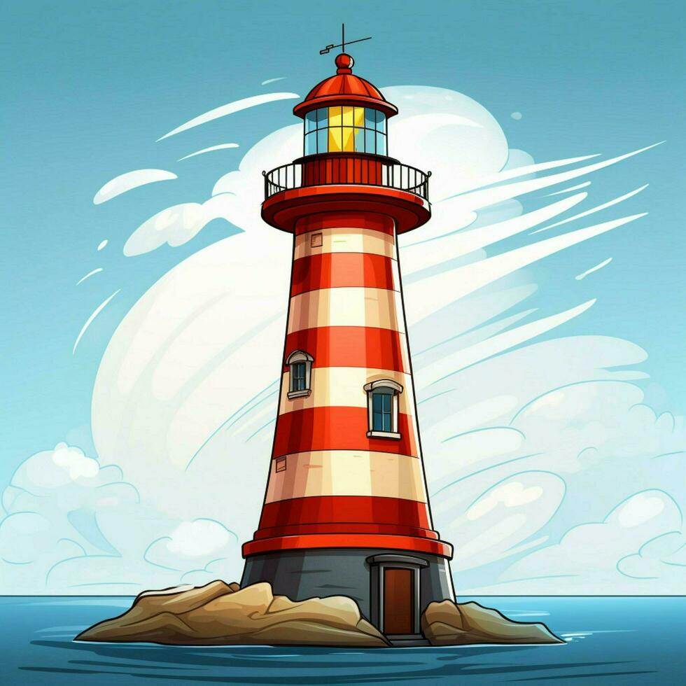 Lighthouse 2d cartoon vector illustration on white background photo