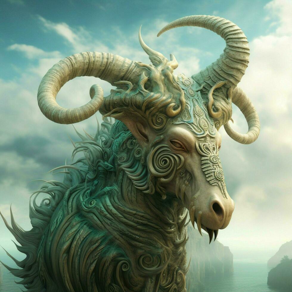 Majestic creature with a spiral-shaped horn photo