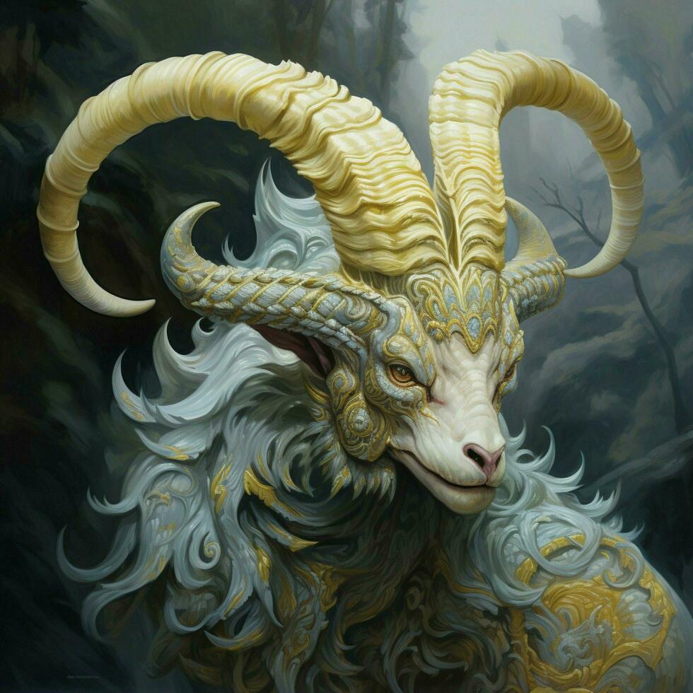 Majestic creature with a spiral-shaped horn photo