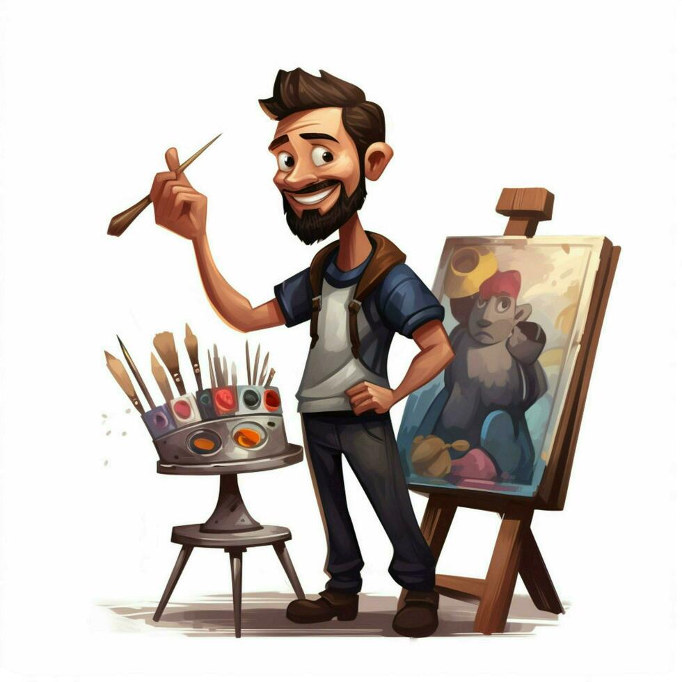 Man Artist 2d cartoon illustraton on white background high photo