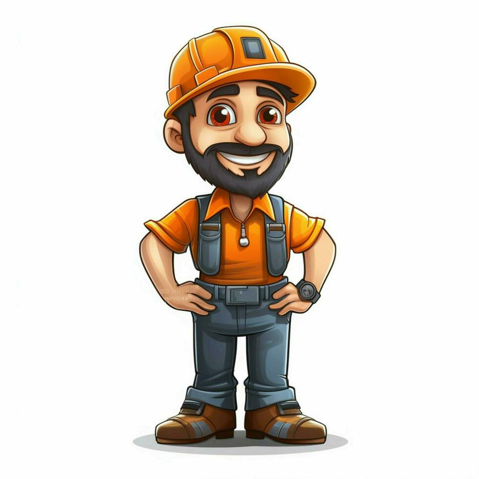 Man Construction Worker 2d cartoon illustraton on white ba photo