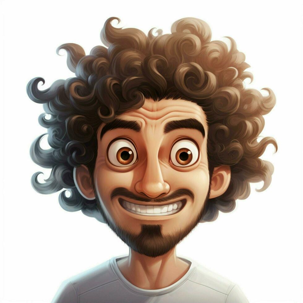 Man Curly Hair 2d cartoon illustraton on white background photo