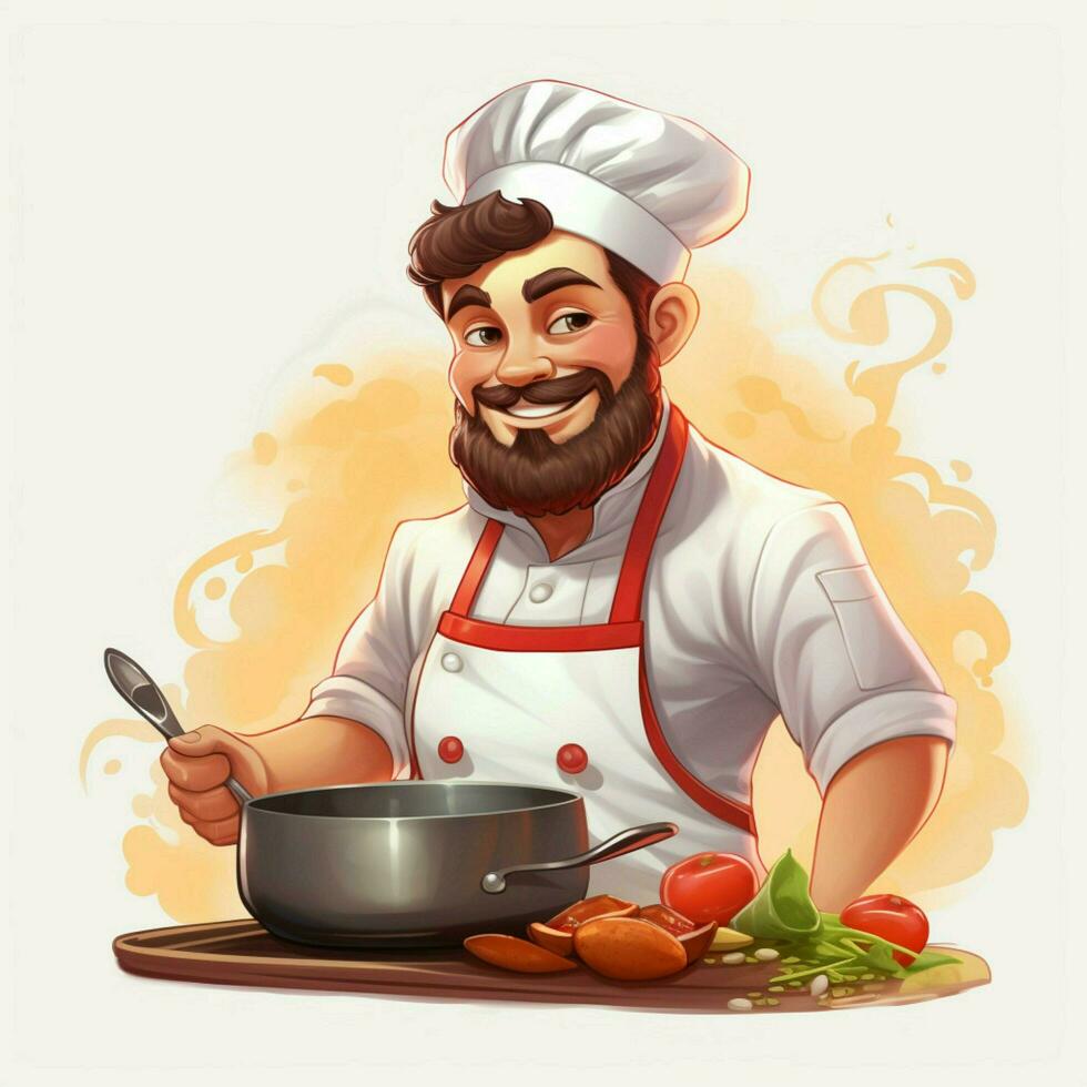 Man Cook 2d cartoon illustraton on white background high q photo