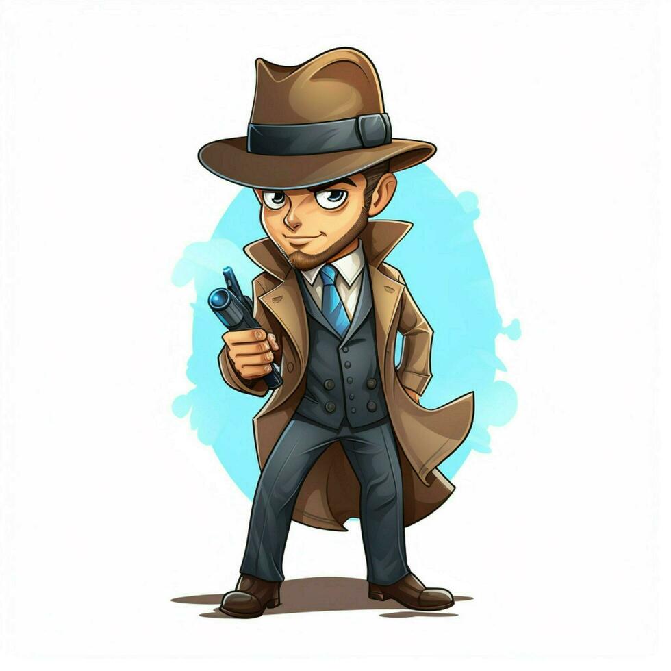 Man Detective 2d cartoon illustraton on white background photo