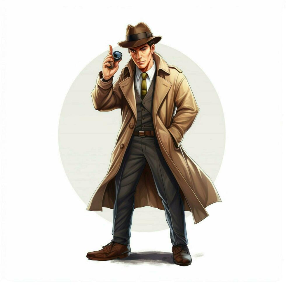 Man Detective 2d cartoon illustraton on white background photo