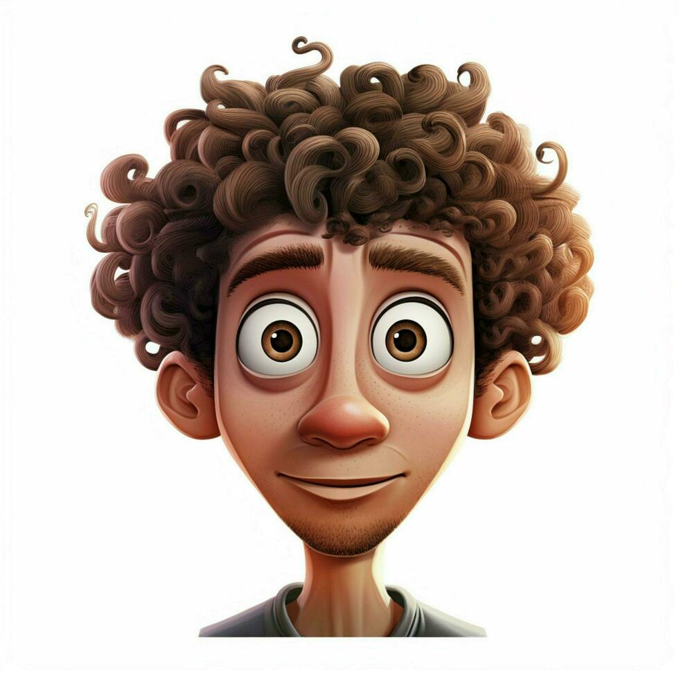 Man Curly Hair 2d cartoon illustraton on white background photo