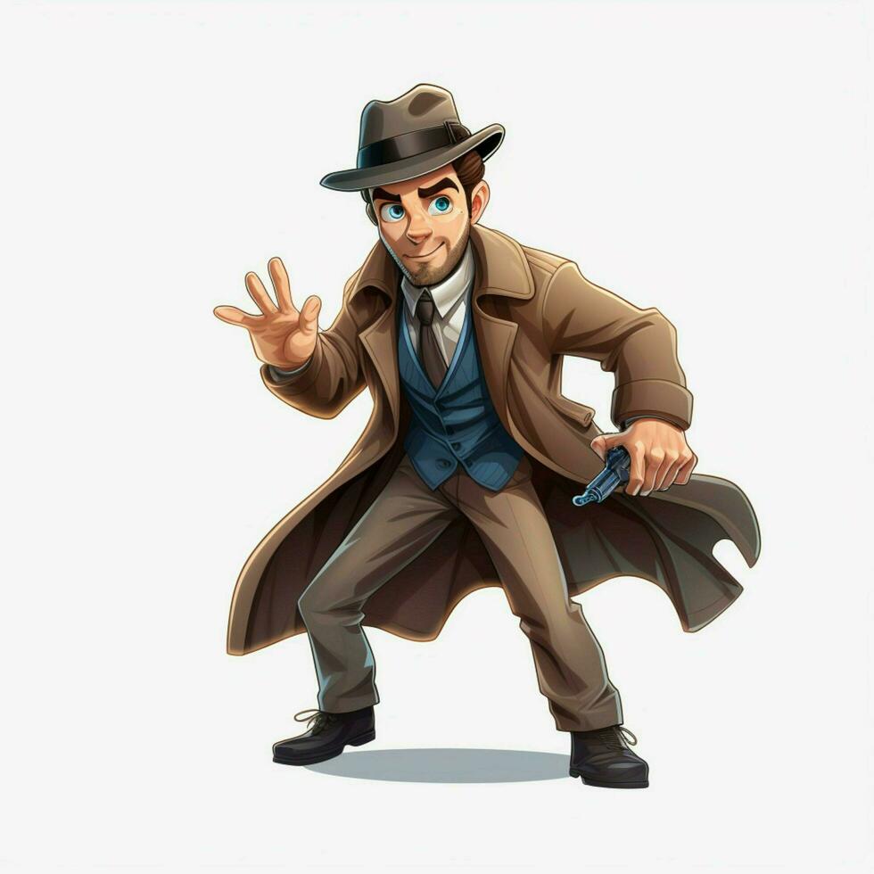 Man Detective 2d cartoon illustraton on white background photo