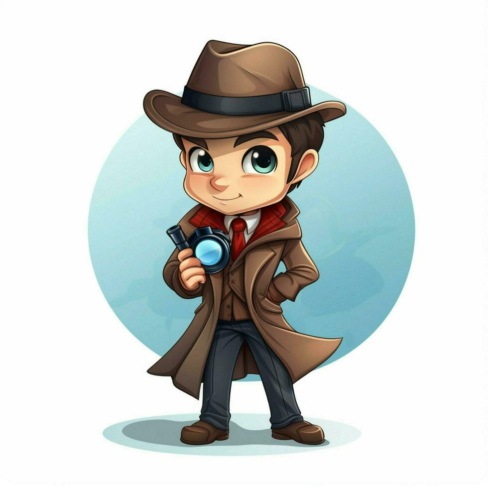 Man Detective 2d cartoon illustraton on white background photo