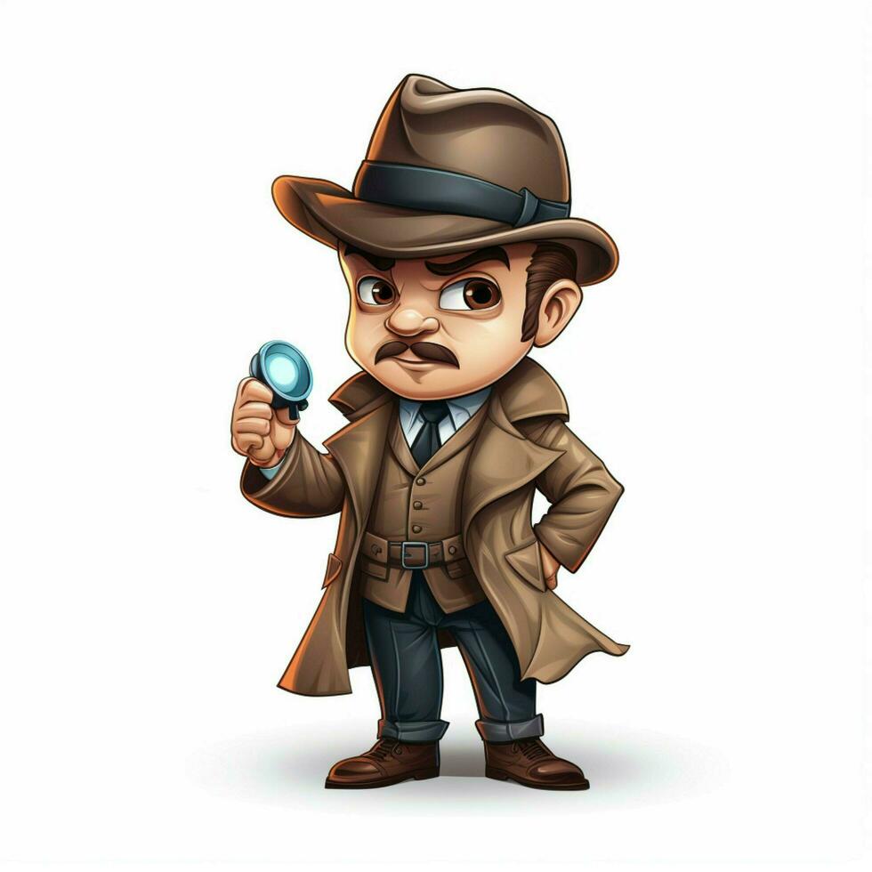 Man Detective 2d cartoon illustraton on white background photo