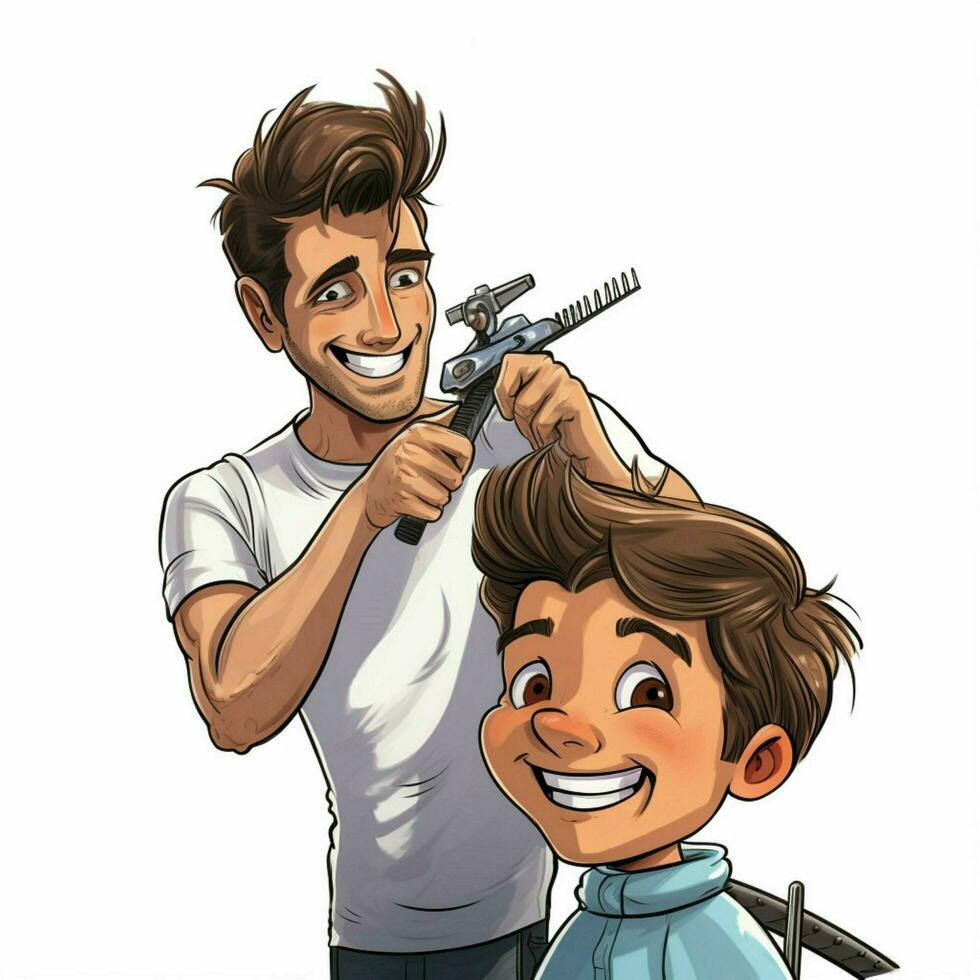 Man Getting Haircut 2d cartoon illustraton on white background photo