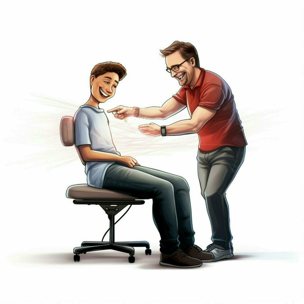 hombre consiguiendo masaje 2d dibujos animados ilustracion en blanco antecedentes foto