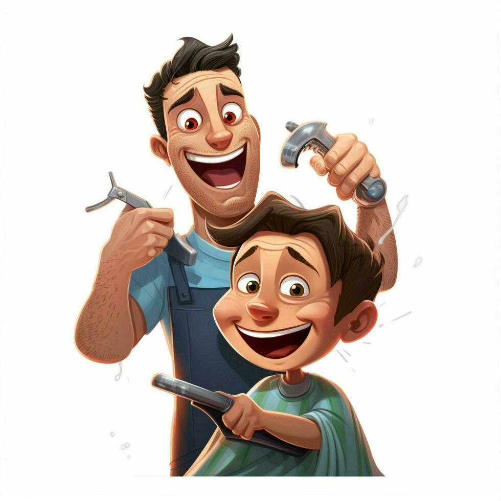 Man Getting Haircut 2d cartoon illustraton on white background photo