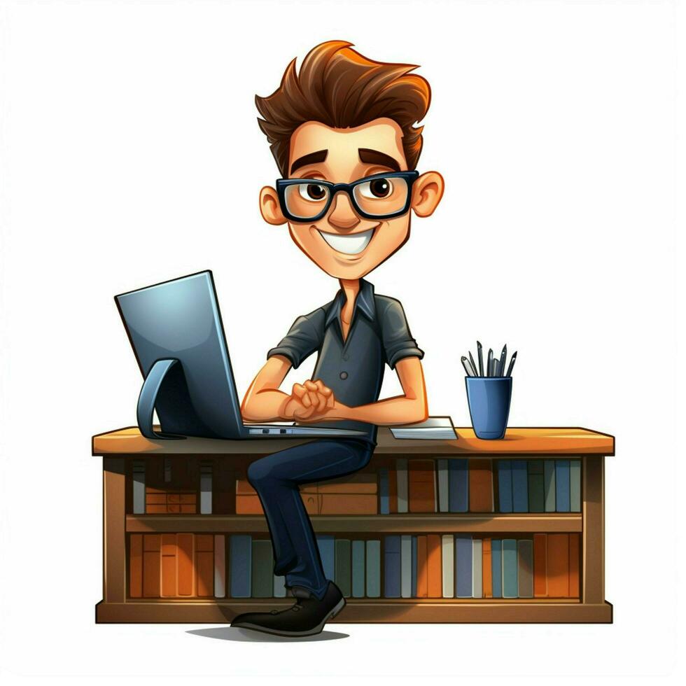 Man Office Worker 2d cartoon illustraton on white background photo