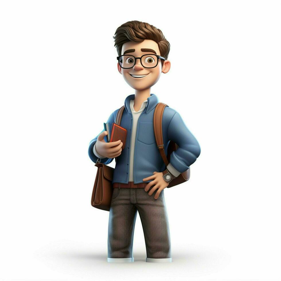 Man Student 2d cartoon illustraton on white background hig photo