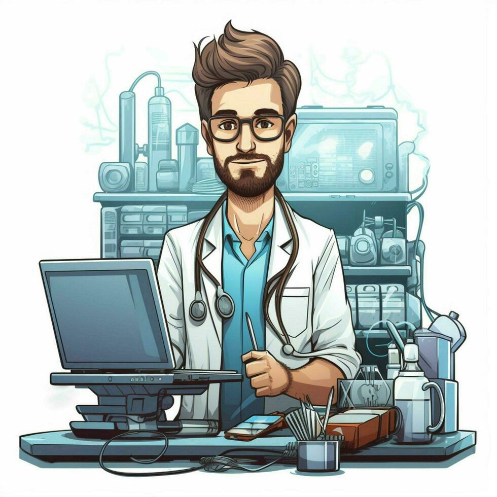 Man Technologist 2d cartoon illustraton on white background photo
