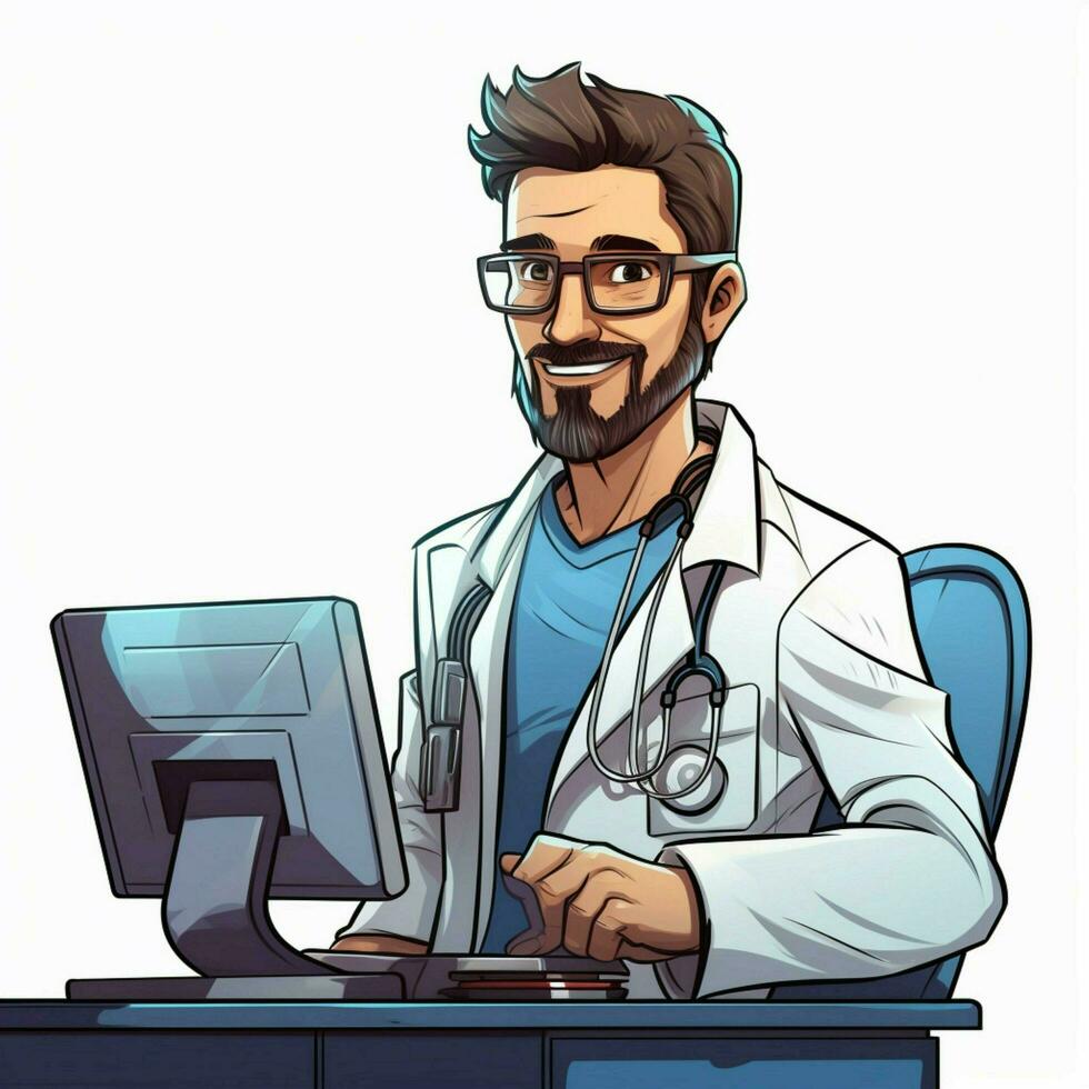 Man Technologist 2d cartoon illustraton on white background photo