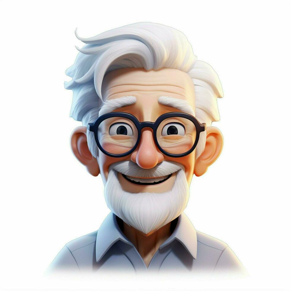 Man White Hair 2d cartoon illustraton on white background photo