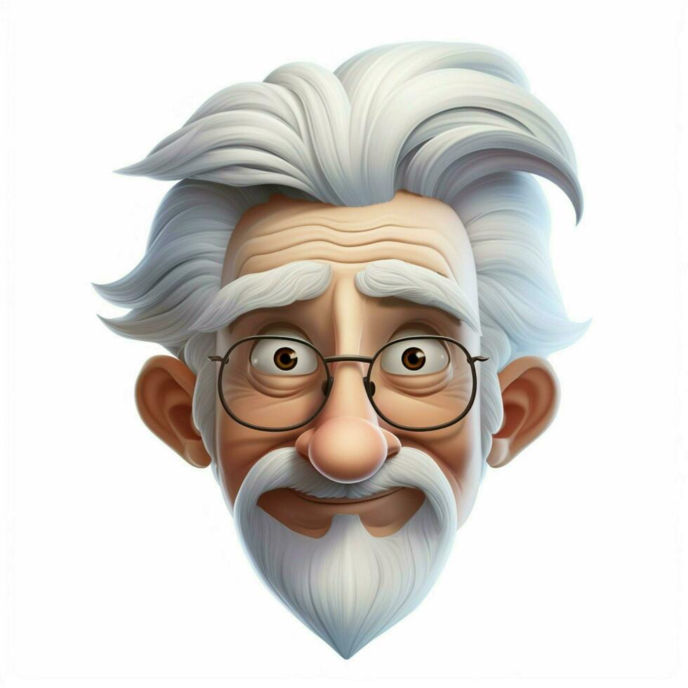 Man White Hair 2d cartoon illustraton on white background photo