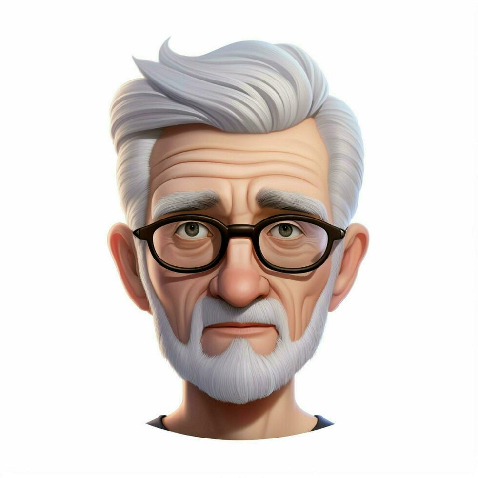 Man White Hair 2d cartoon illustraton on white background photo