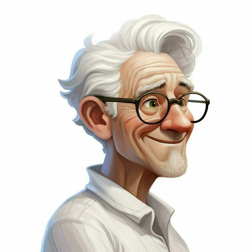 Man White Hair 2d cartoon illustraton on white background photo