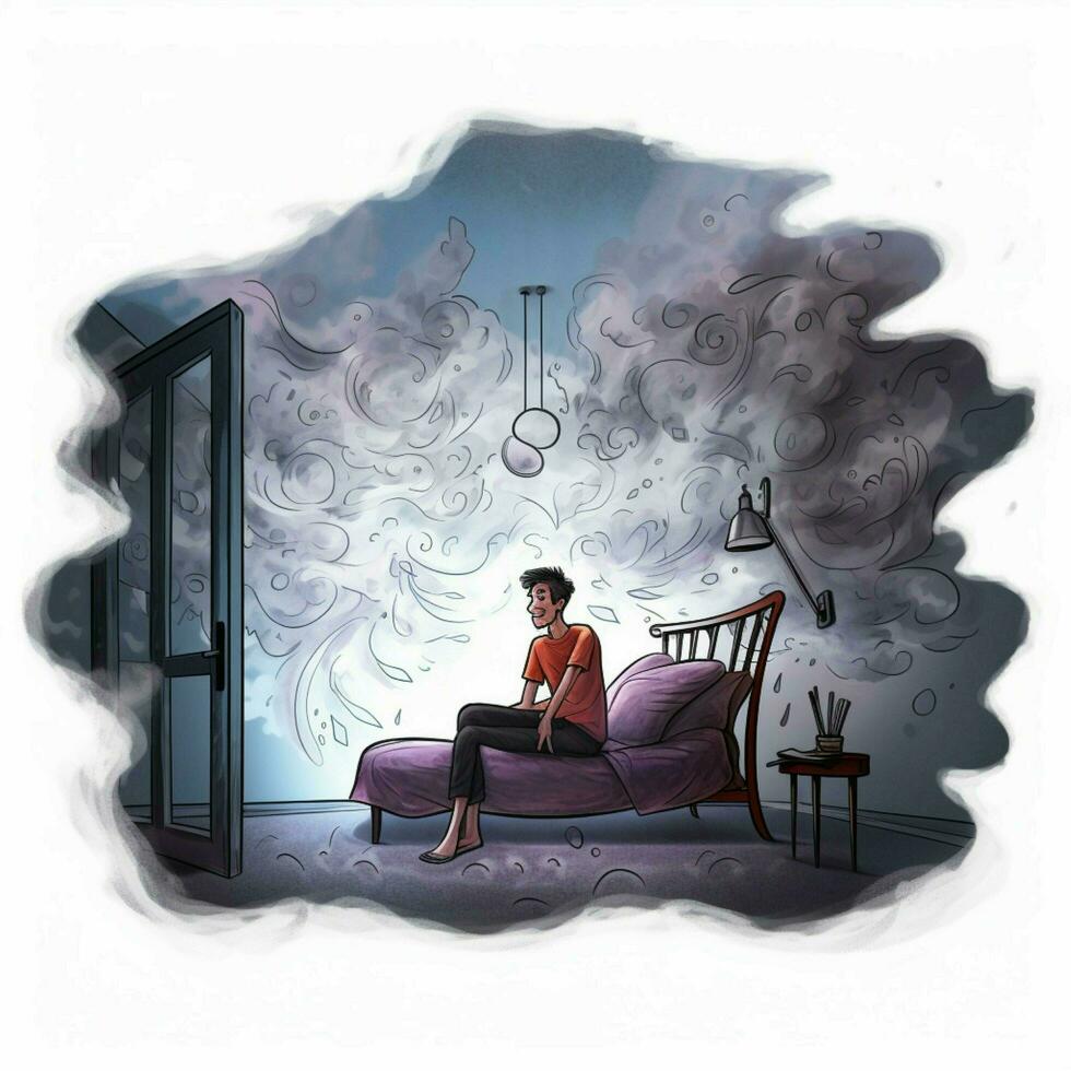 Man in Steamy Room 2d cartoon illustraton on white background photo