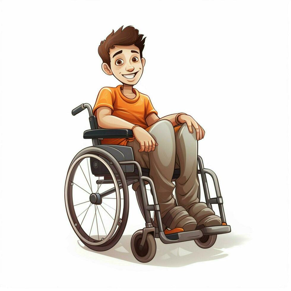 Man in Manual Wheelchair 2d cartoon illustraton on white b photo