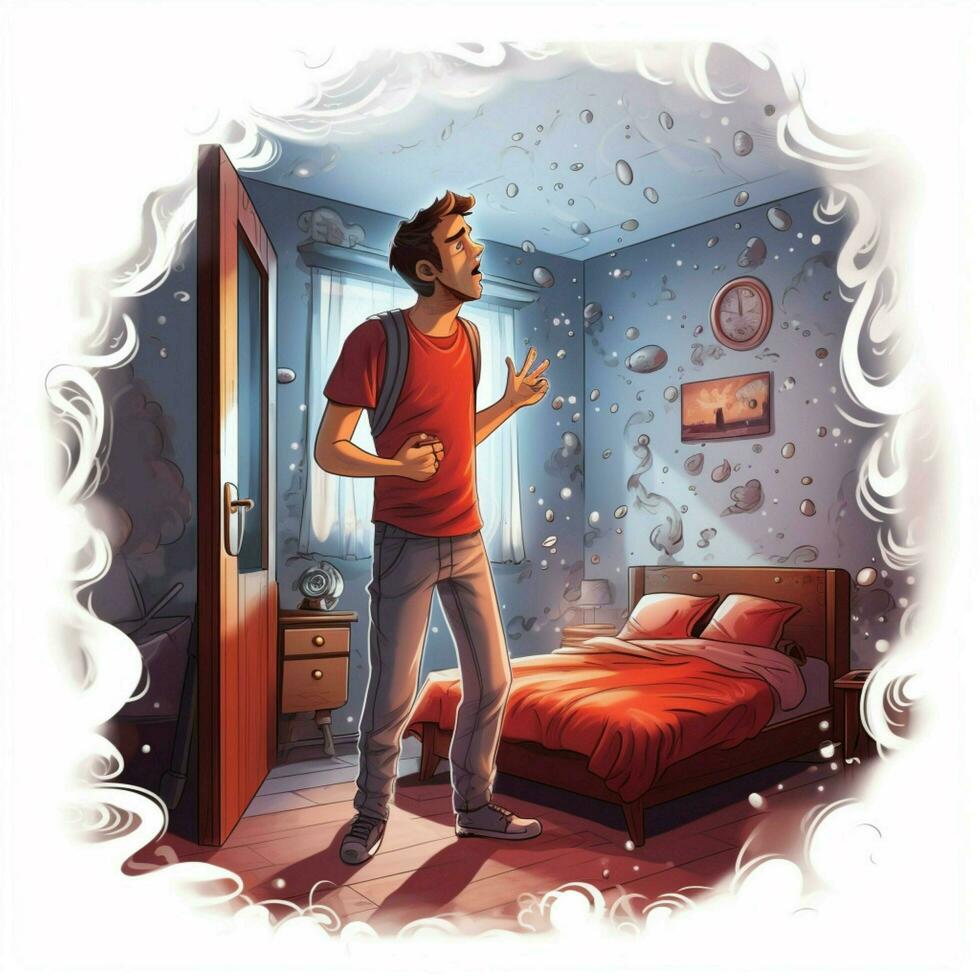 Man in Steamy Room 2d cartoon illustraton on white background photo