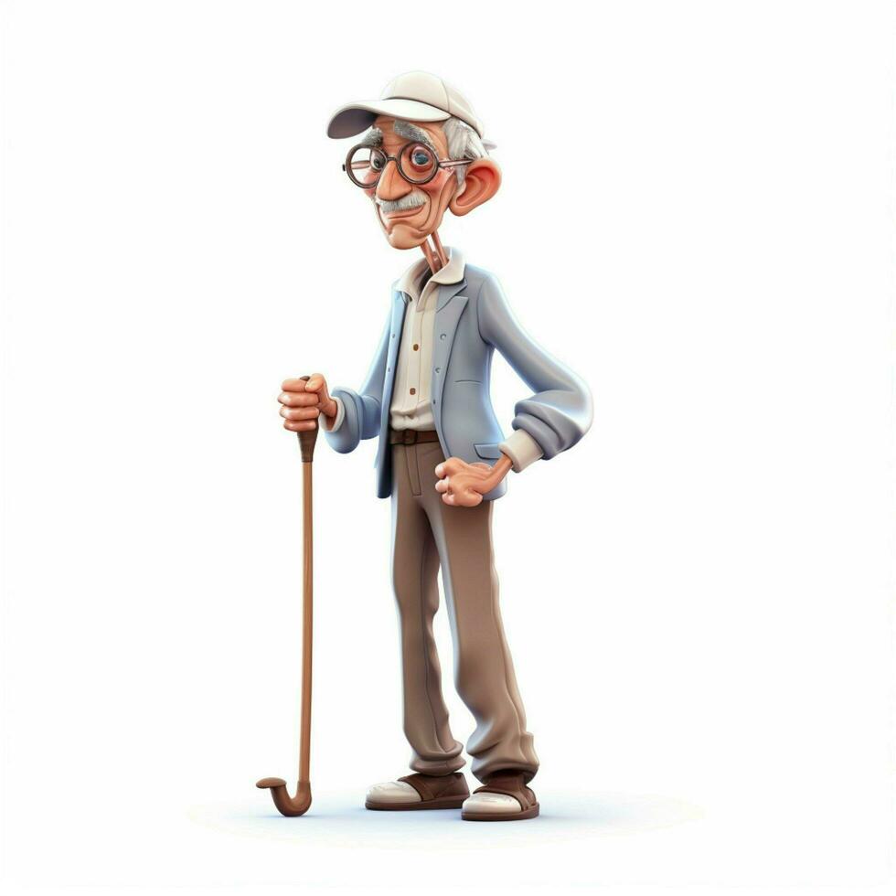 Man with White Cane 2d cartoon illustraton on white background photo