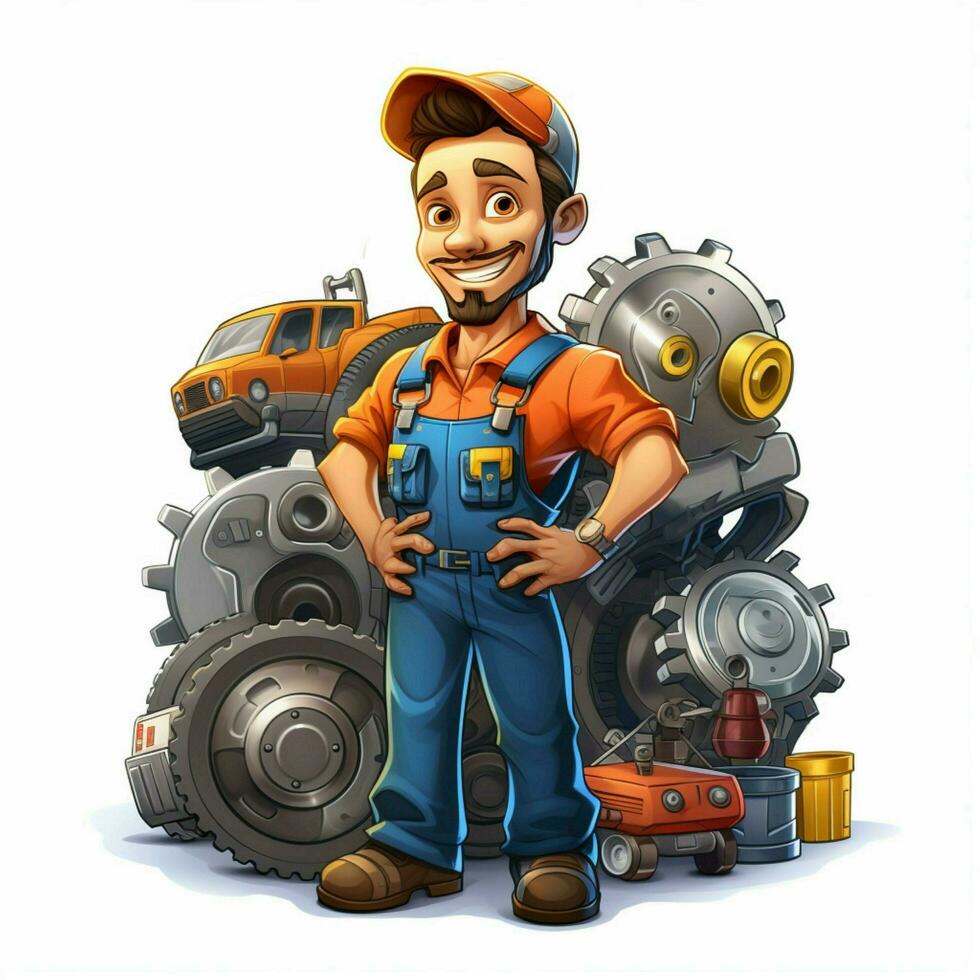 Mechanic 2d cartoon illustraton on white background high q photo