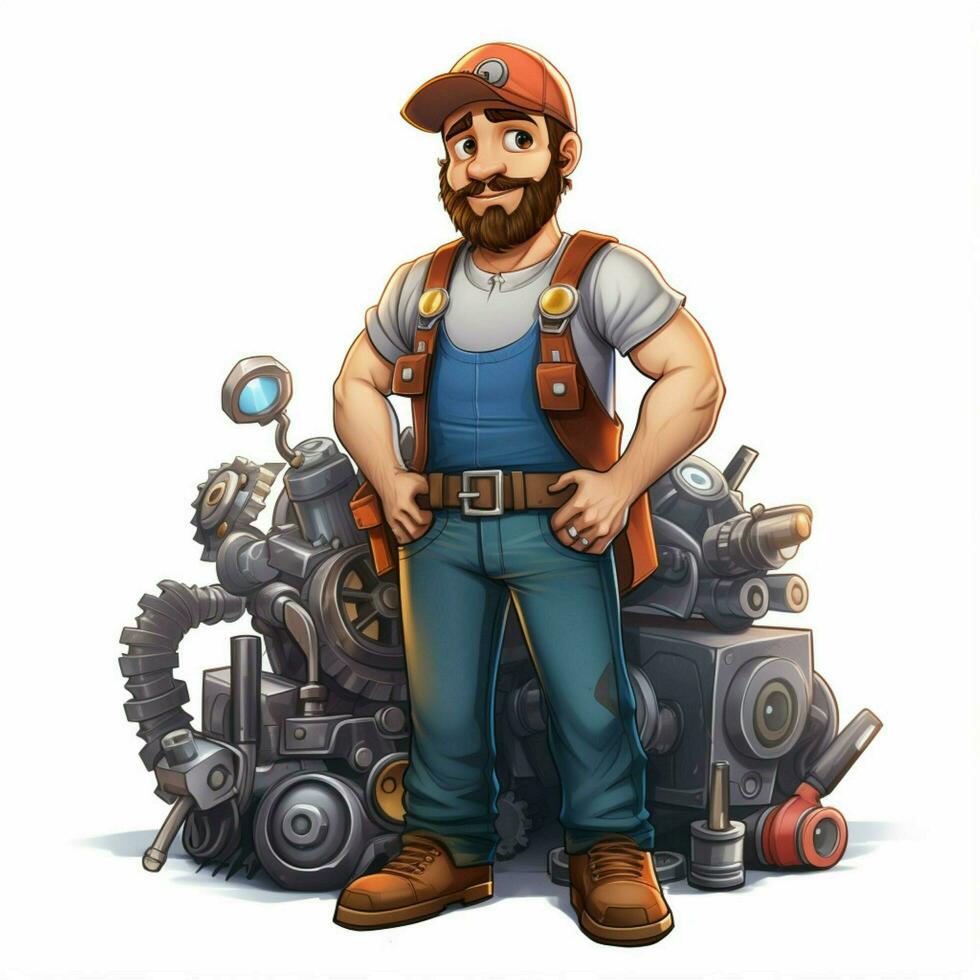 Mechanic 2d cartoon illustraton on white background high q photo