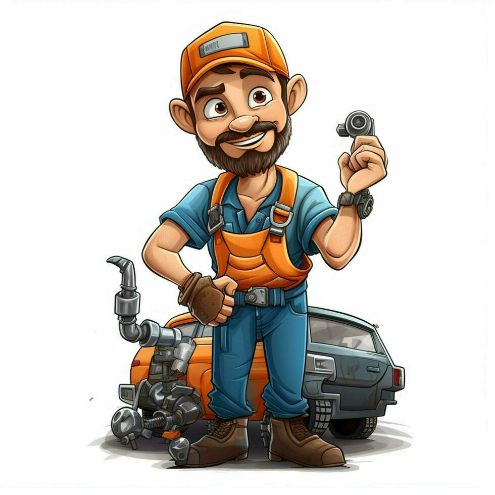 Mechanic 2d cartoon illustraton on white background high q photo