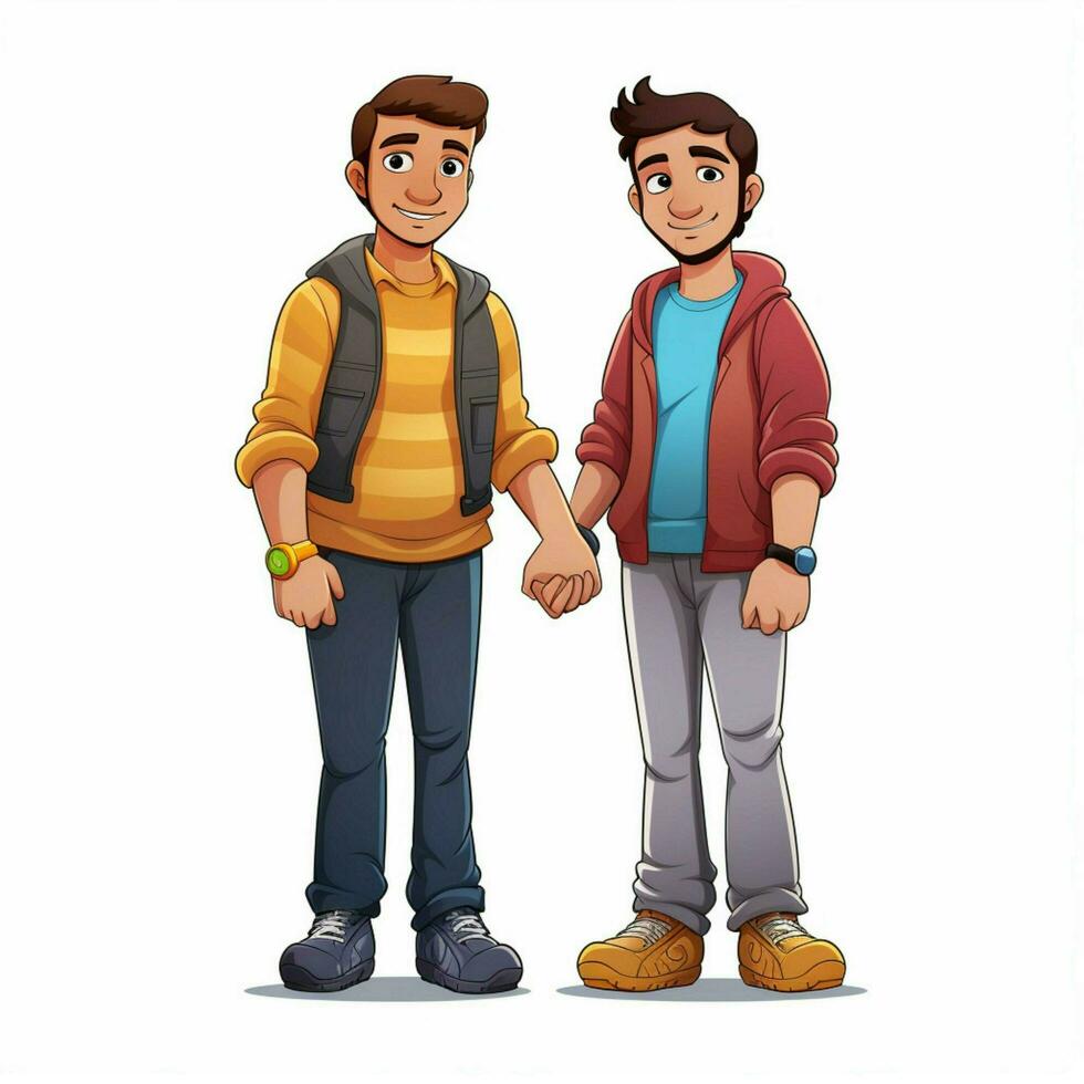 Men Holding Hands 2d cartoon illustraton on white backgrou photo