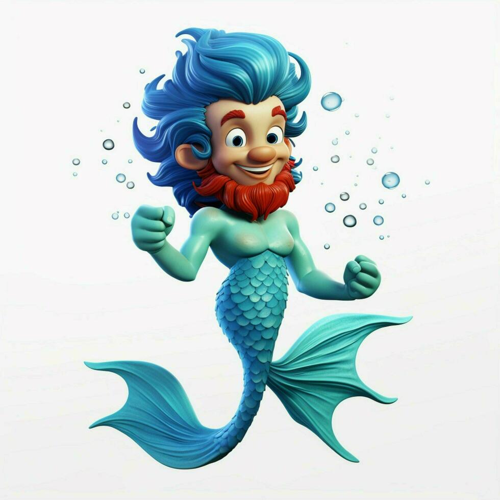 Merman 2d cartoon illustraton on white background high qua photo