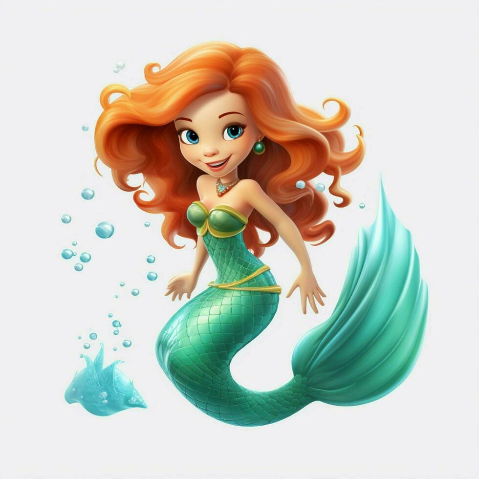 Mermaid 2d cartoon illustraton on white background high qu photo