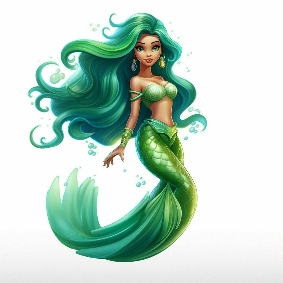 Mermaid 2d cartoon illustraton on white background high qu photo