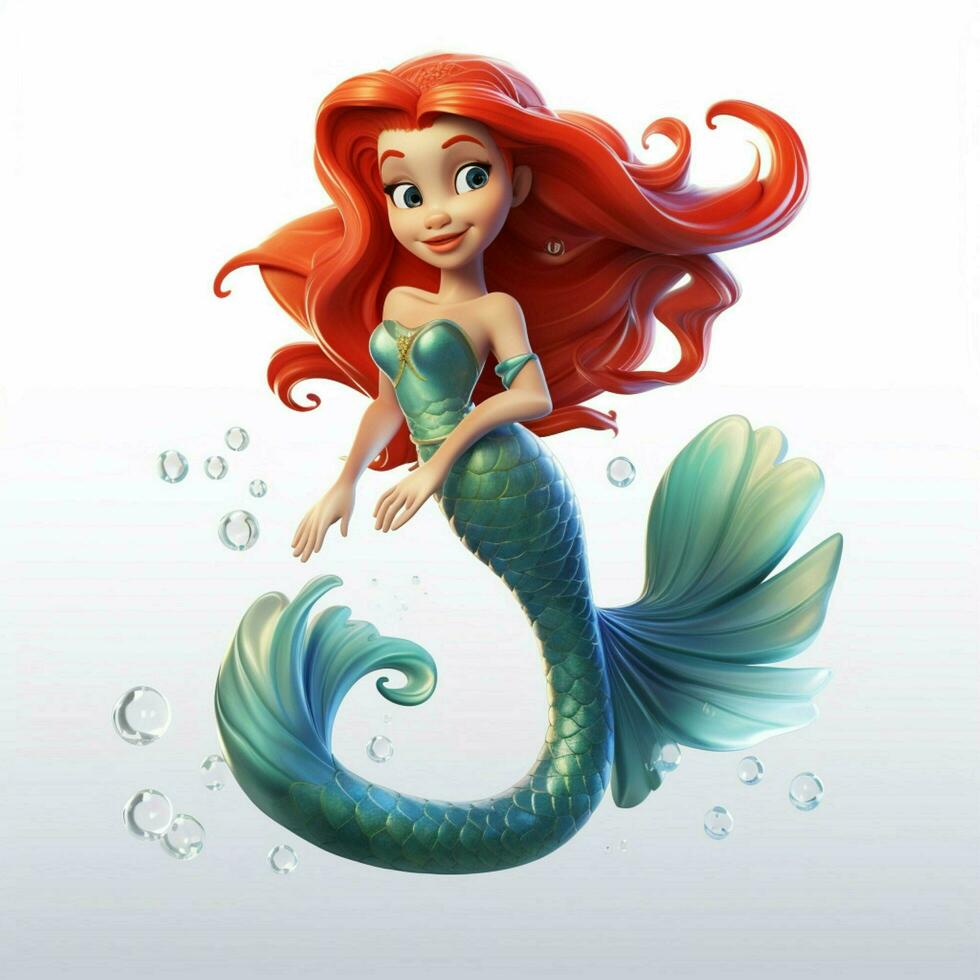 Mermaid 2d cartoon illustraton on white background high qu photo