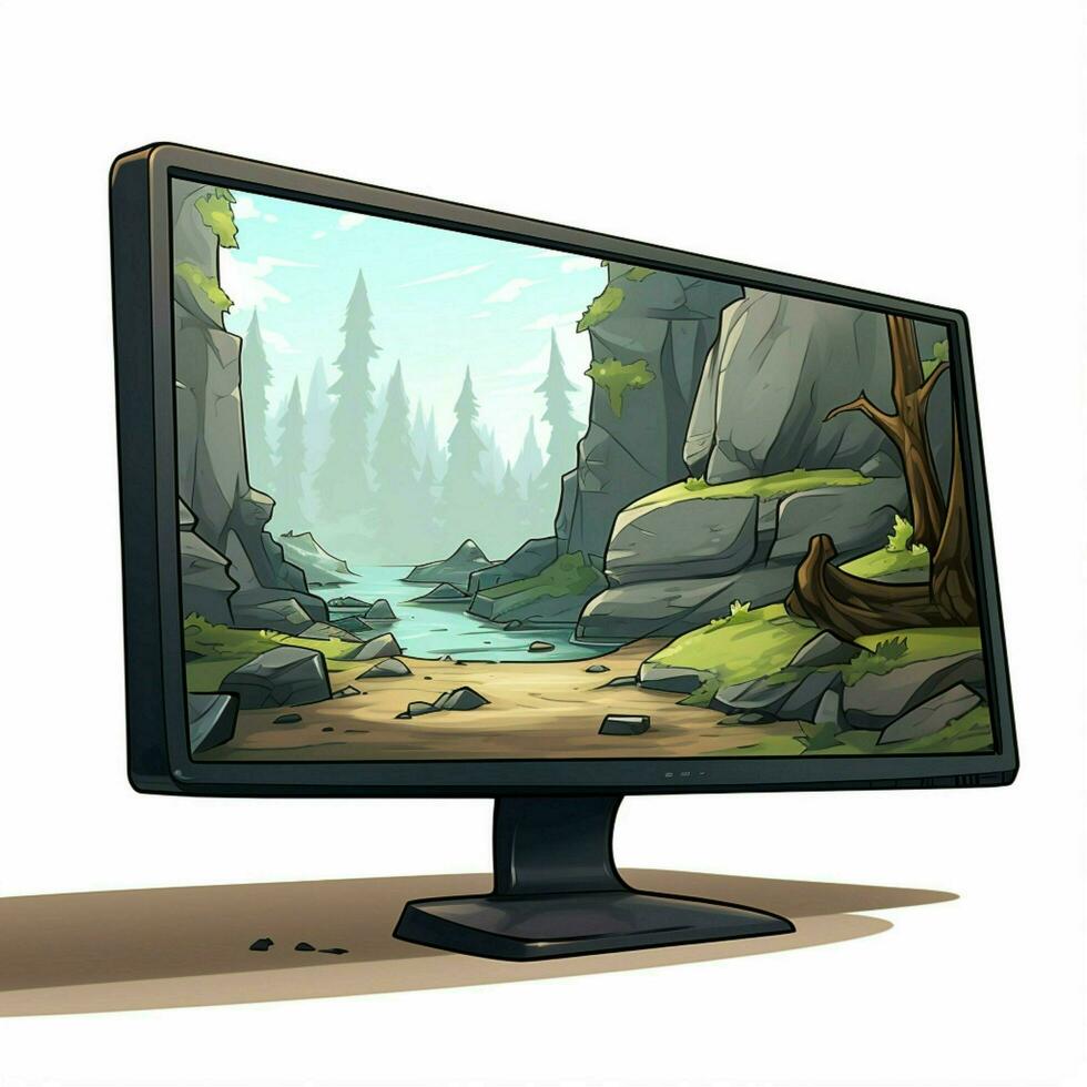 Monitor 2d cartoon illustraton on white background high qu photo