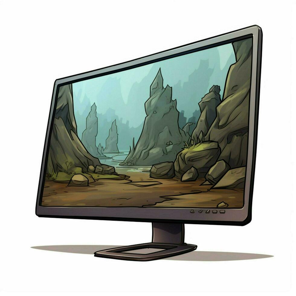 Monitor 2d cartoon illustraton on white background high qu photo