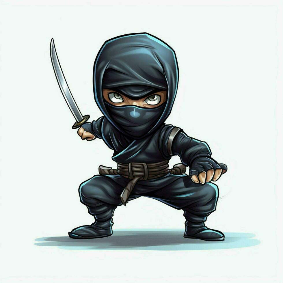 Ninja 2d cartoon illustraton on white background high qual photo