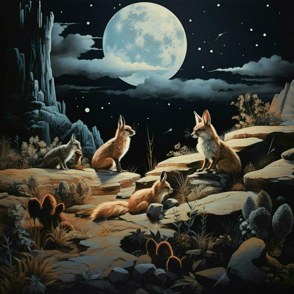 Nocturnal animals exploring the world under the moonlight photo