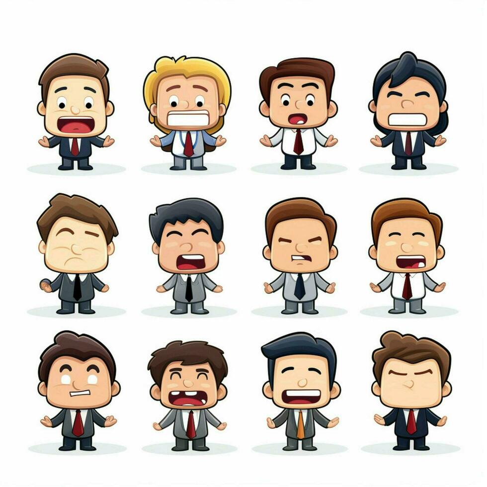 oficina emojis 2d dibujos animados vector ilustración en blanco espalda foto