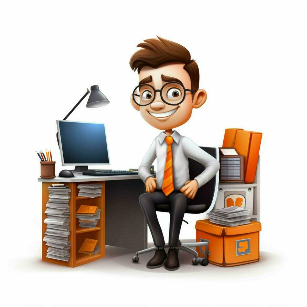 Office Worker 2d cartoon illustraton on white background h photo