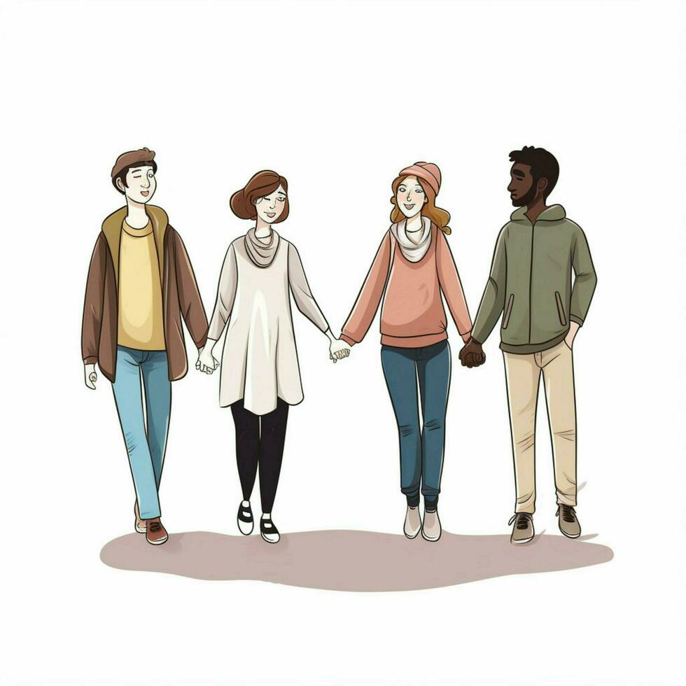 People Holding Hands 2d cartoon illustraton on white backg photo