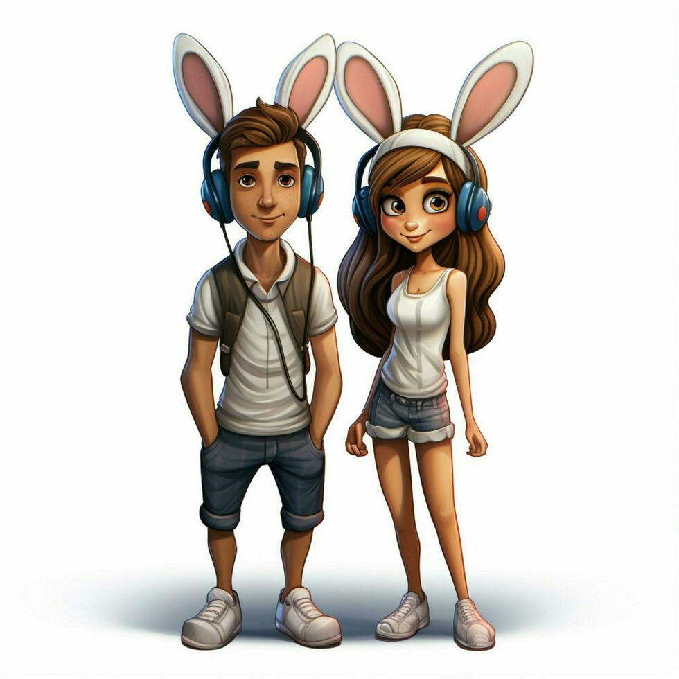 personas con conejito orejas 2d dibujos animados ilustracion en blanco bac foto
